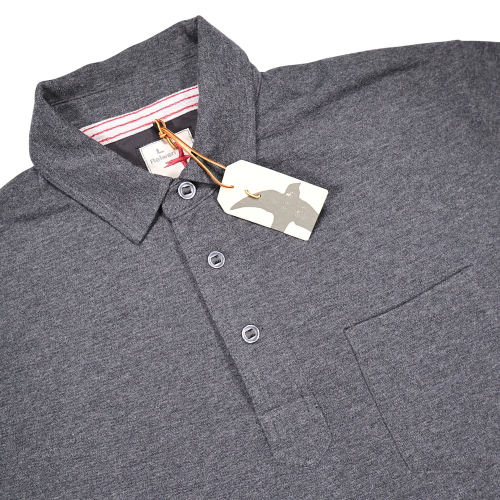 NWT RELWEN Men's Size L Charcoal Grey Cotton Pique Slot Short Sleeve Polo Shirt